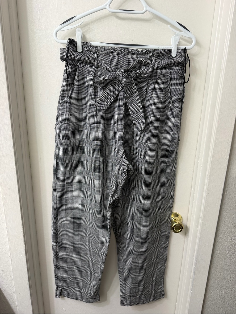 Angie Gray Plaid Paperbag Waist Trousers with Self Tie